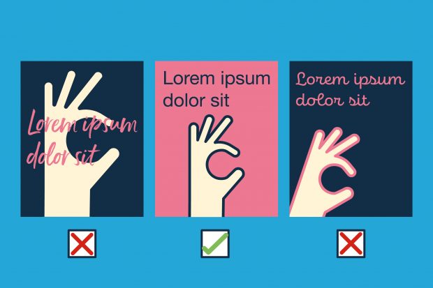 Illustrated image of three boxes featuring different graphics of a person’s hand and a Latin text headline. Each one uses a slightly different layout and font, and they represent three design approaches that would be created for a campaign. Two of the designs have a red cross 