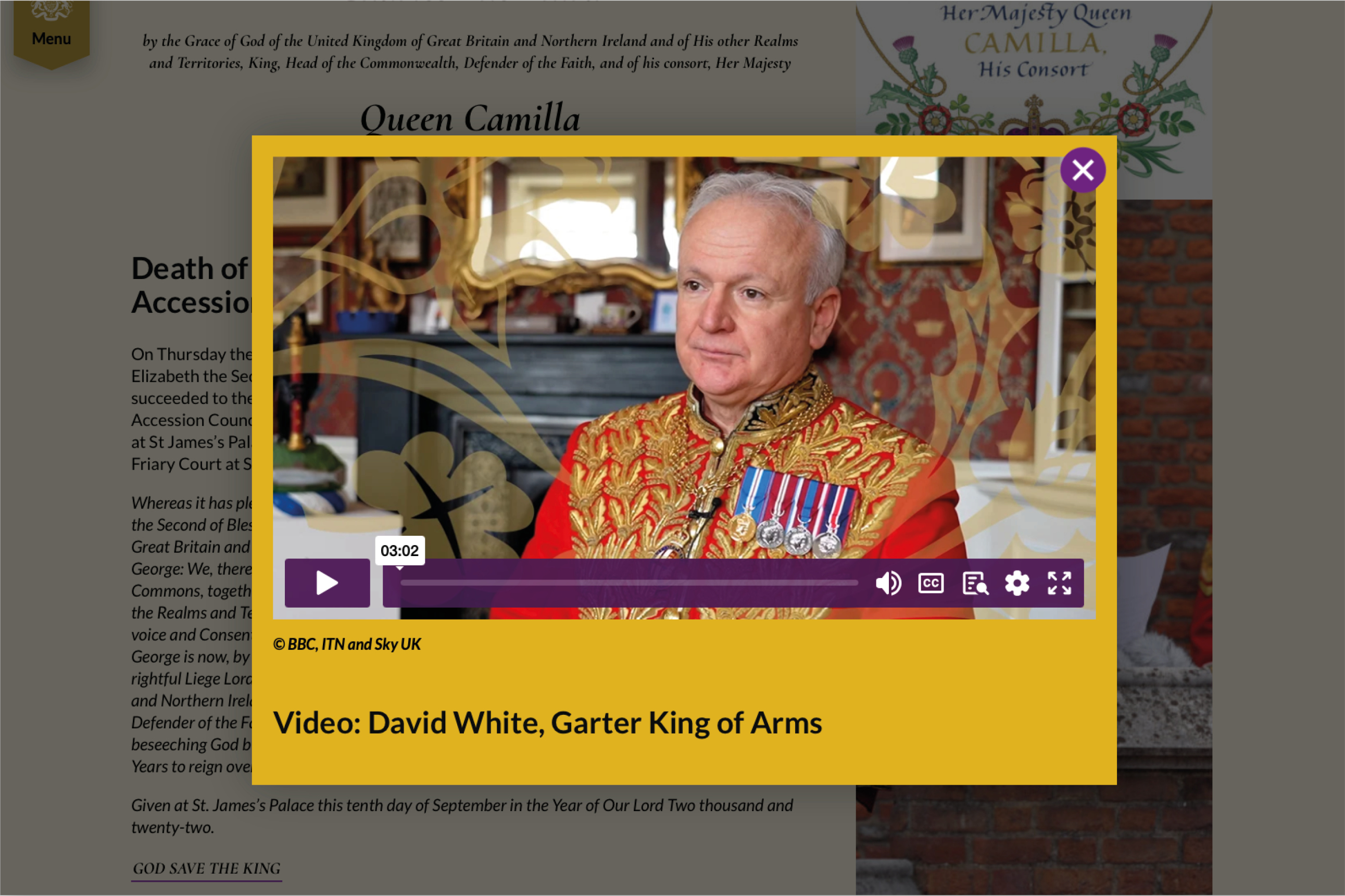 Screenshot of video content available on the Coronation roll website